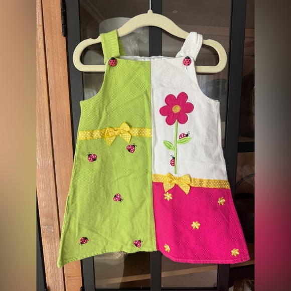 Vintage 90s Youngland appliqué dress ladybugs flowers toddler embroidered girl - Picture 2 of 9